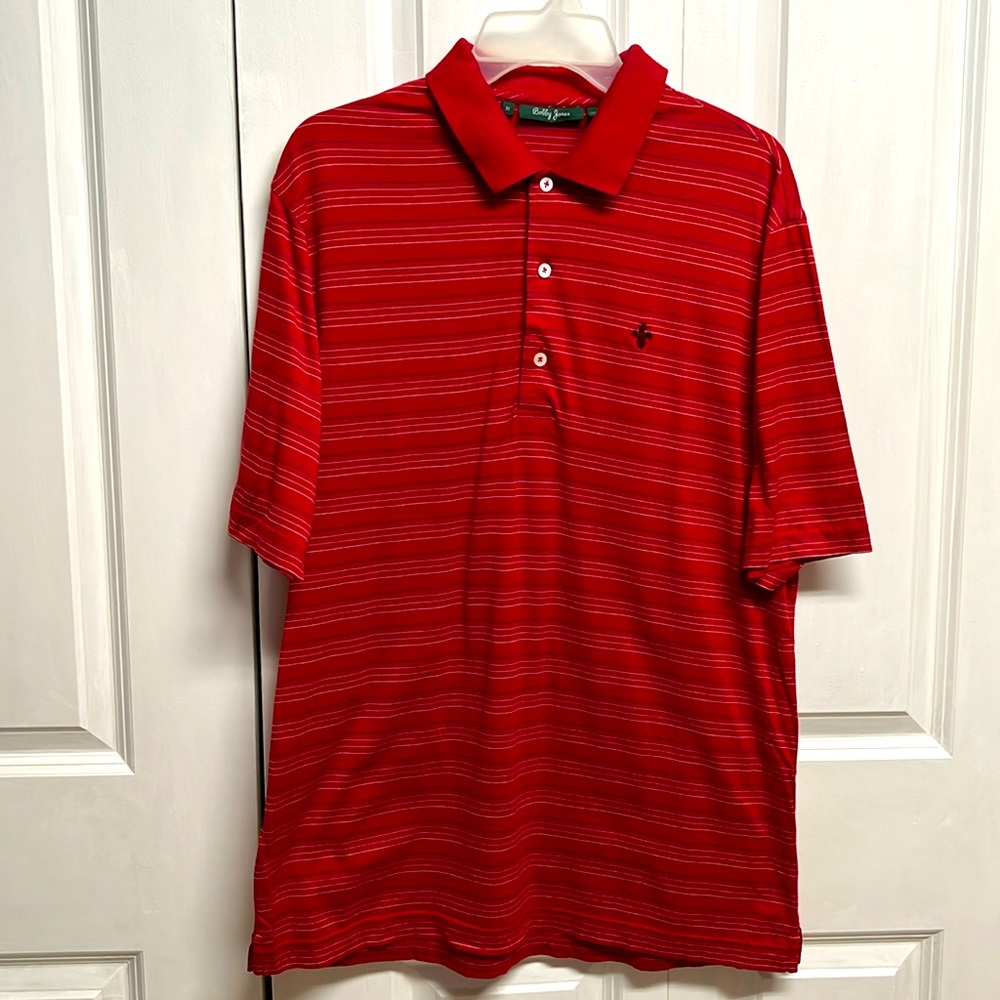 Bobby Jones Red Pinstriped Short Sleeve Polo Shirt Size M